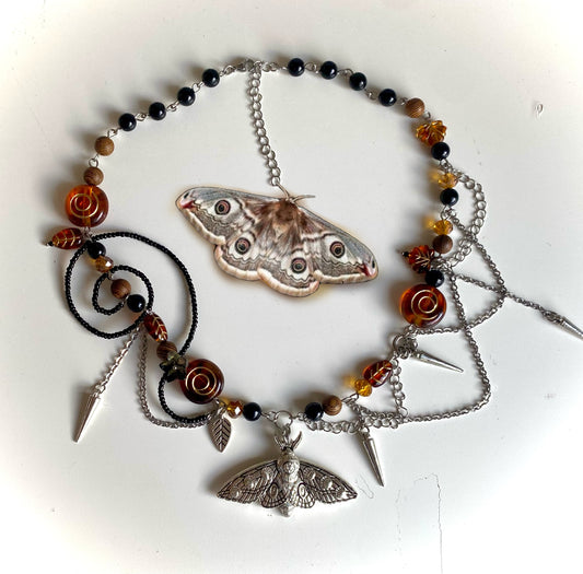 Emperor Moth Brown-Black Necklace